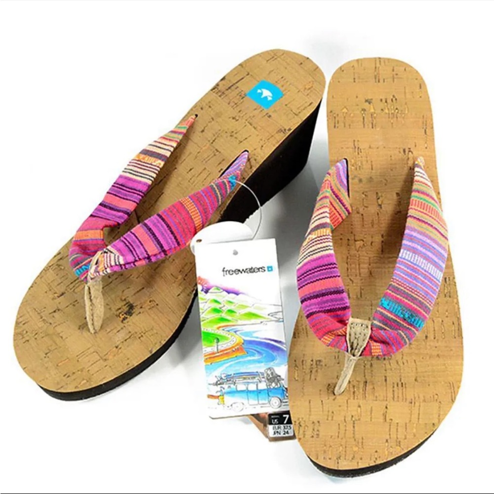 Freewater Colorful Striped Boho Wedge Flip Flops
